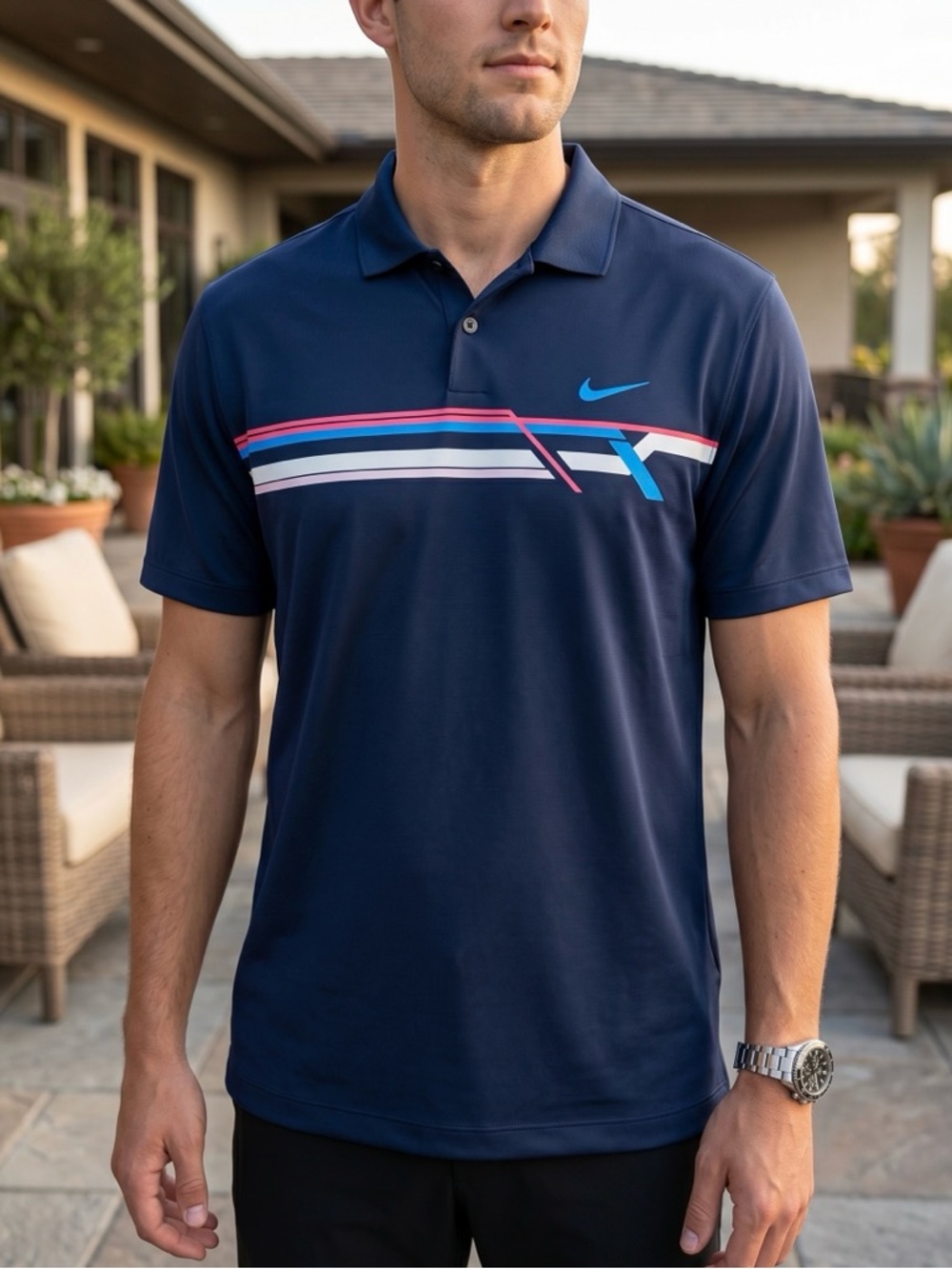 Nike Golf Tour Performance Graphic Polo Medium Navy Dri-FIT Stripe